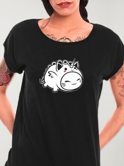 T-shirt Damen Schwarz Cat Unicorn