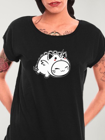 T-shirt Femme Noir Cat Unicorn