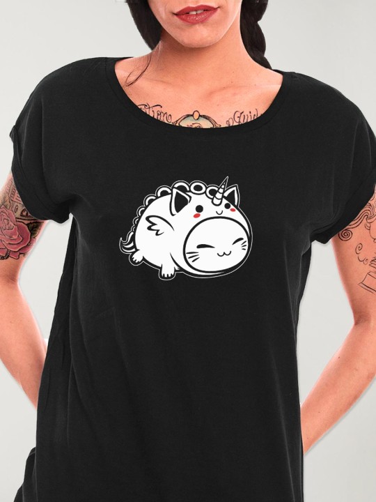 Women T-shirt Black Cat Unicorn