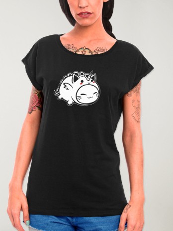 T-shirt Damen Schwarz Cat Unicorn