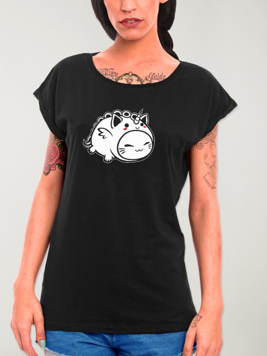 Women T-shirt Black Cat Unicorn