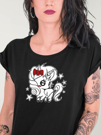 T-shirt Damen Schwarz Stars Unicorn