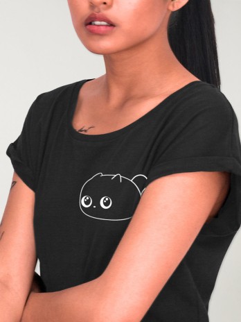 Women T-shirt Black Small Cat