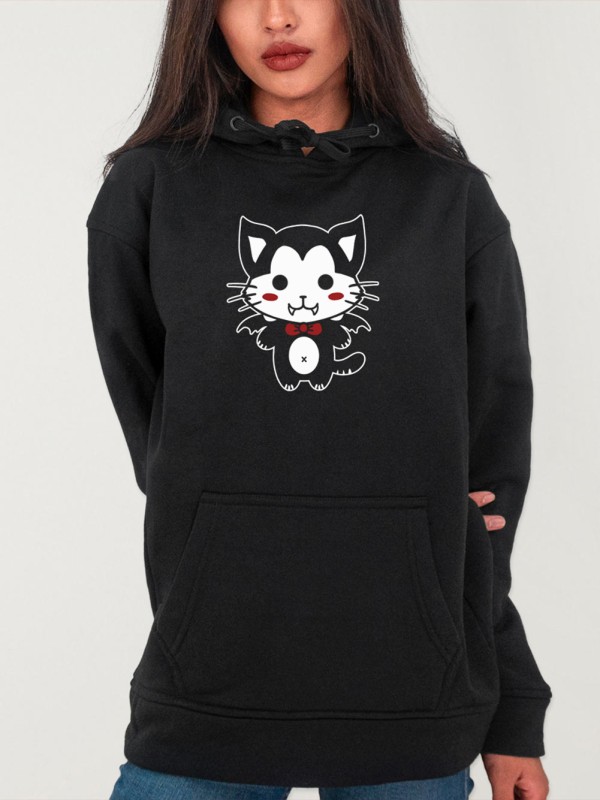 Kapuzenpullover Damen Schwarz Vampire Cat