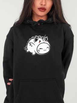 Sweat à capuche Femme Noir Cat Unicorn