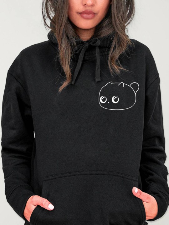 Women Hoodie Black Small Cat