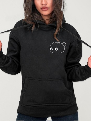 Women Hoodie Black Small Cat