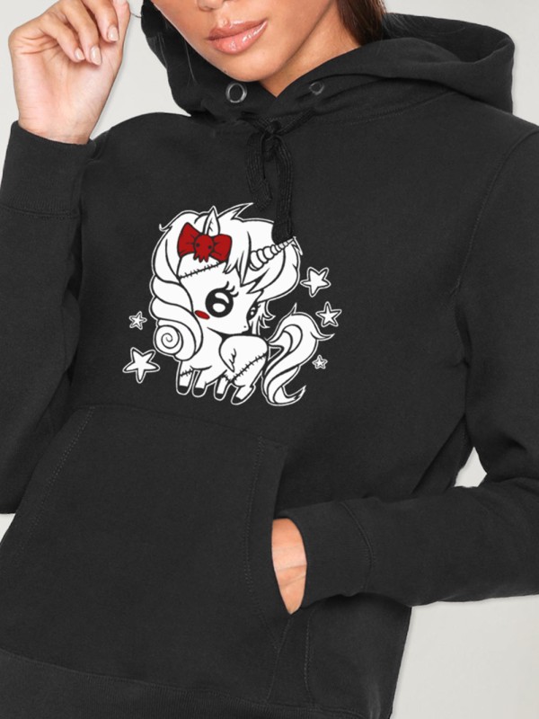 Sweat à capuche Femme Noir Stars Unicorn