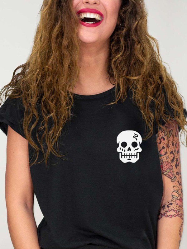 Women T-shirt Black Snake Skull