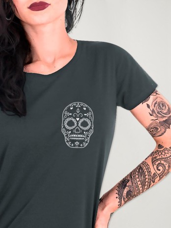 Women T-shirt Ebony Mexican Skull