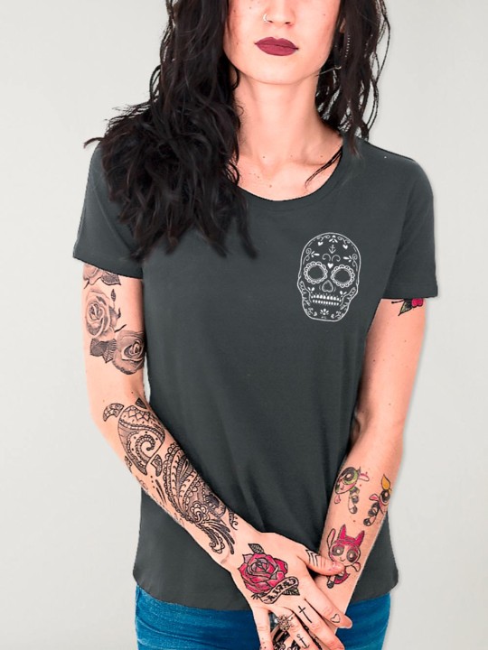 Women T-shirt Ebony Mexican Skull