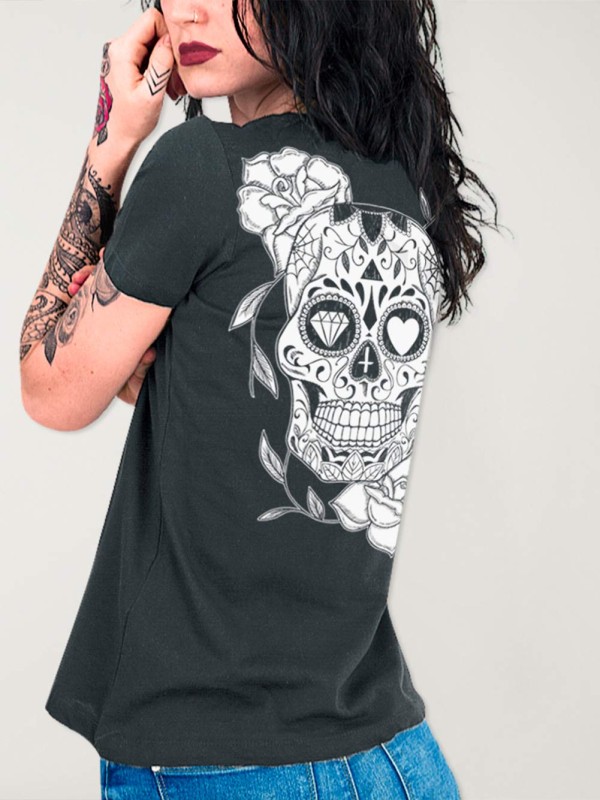 T-shirt Damen Ebenholz Mexican Skull